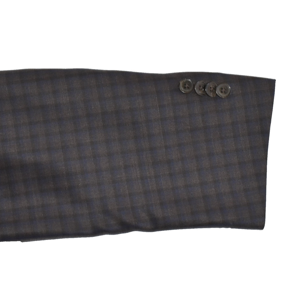 B4 Auth PETER MILLAR Dark Brown/Blue Plaid Wool Two Button Blazer Size 44T - Picture 7 of 9